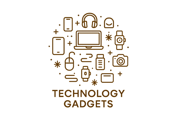 Technology Gadgets Logo - Line Art Style